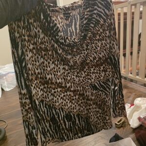 Valerie Stevens Leopard Print Cowl Neck Top